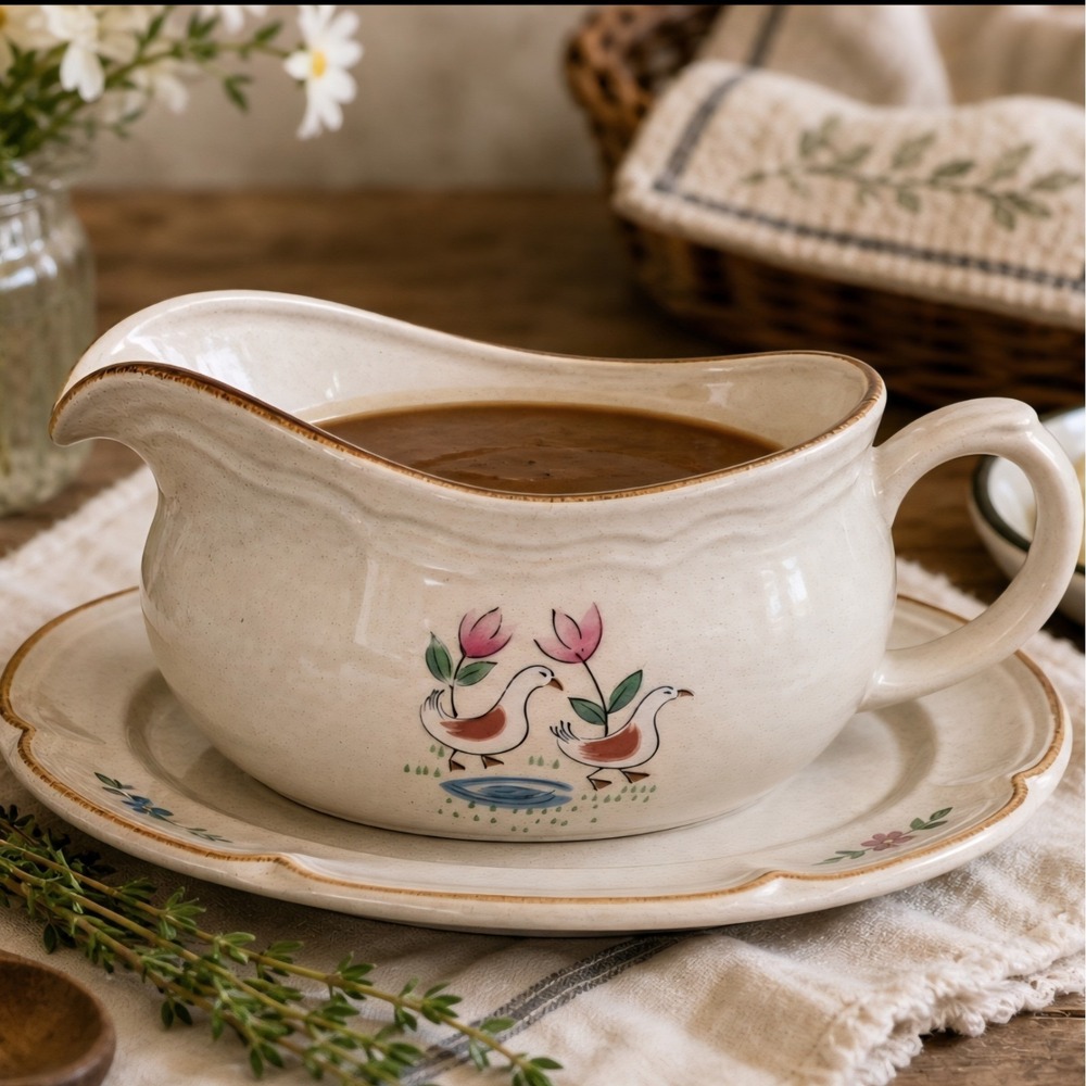 Vintage Heartland International Stoneware Gravy Boat / Bowl & Underplate (Japan)